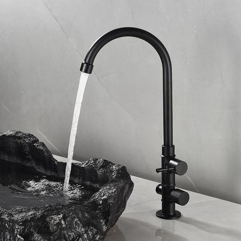 Robinet pour vasque, laiton, noir, double sortie, eau froide (1/5)