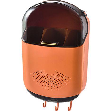 Porte-baguettes mural anti-poussière, 3 compartiments, grande capacité, boîte de rangement pour ustensiles avec couvercle, orange