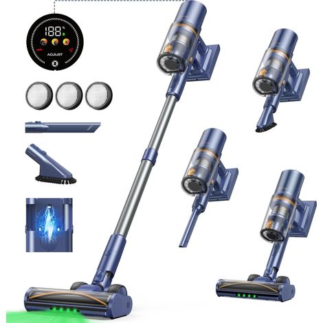 Fuleadture Aspirateur balai sans fil V11,650W,aspiration puissante de 75kPa,autonomie de 90min,batterie longue durée, idéal pour les tapis, les poils d'animaux