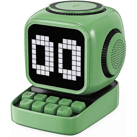 Rétro Pixel Art Enceinte Bluetooth 15W sans Fil Chargeur Horloge Blanc Bruit Enceinte Cute Gift Maison Decoration (1/5)
