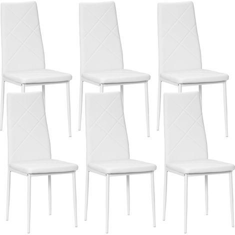 Set 6 Sedie da Pranzo Moderne Schienale Alto Cuciture a Diamante 41x50x97 cm Bianco (1/5)