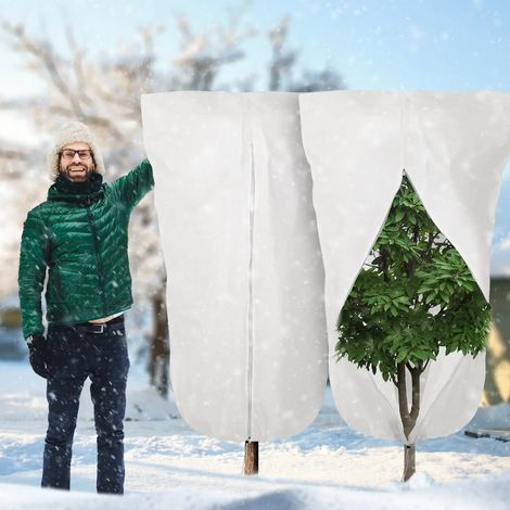 (Beige, 100 x 120 cm) Housse de protection hivernale chaude pour plantes, arbres et arbustes. Sac de protection contre le gel pour plantes de jardin et petits arbres. (1/4)