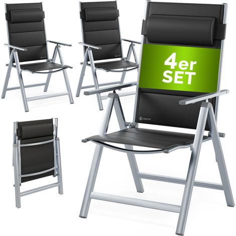 CASARIA® Gartenstühle Set Klappbar Gepolstert Alu 8- Fach Verstellbar 120 kg Belastbarkeit Wetterfest Outdoor Balkon Camping Hochlehner Klappstuhl 4x silber