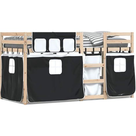 Maison Exclusive - Etagenbett mit Vorhängen Weiß Schwarz 90x200 c