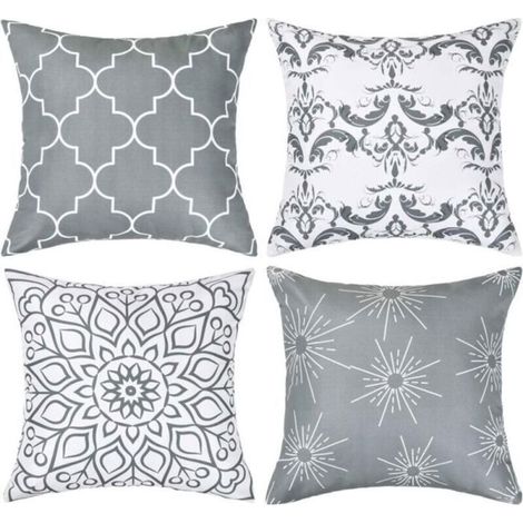 Lot de 4 housses de coussin grises, 45 x 45 cm, pour canapés et chambres. (1/4)
