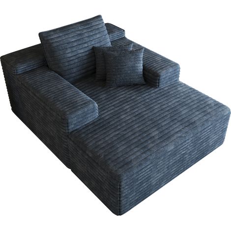 Canapé modulable en velours côtelé bleu 115x159 cm avec assise profonde et chaiselongue, sans montage (1/5)