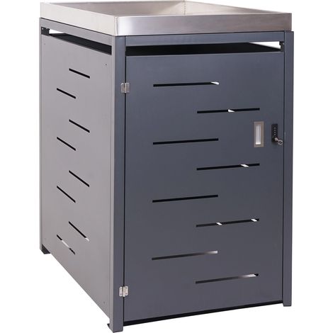 Cache poubelle simple avec bac à plantes 125x69x84 cm acier galvanisé acier inoxydable extensible anthracite 040005709 (1/5)