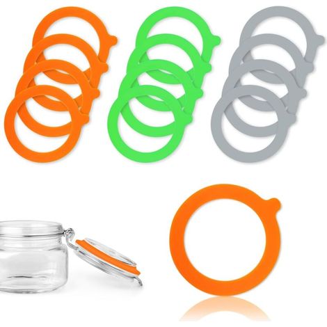 Lot de 12 Joint Bocaux Joints Caoutchouc D'éTanchéIté de Bocal Rondelles Bocaux de Remplacement pour Bocal à Clip- 70 X 95 mm (Blanc/Orange/Gris) (1/4)