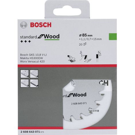 BOSCH DISCO SIERRA OPTILINE MADERA Diámetro disco x eje (mm) 85x15 Número de dientes 20
