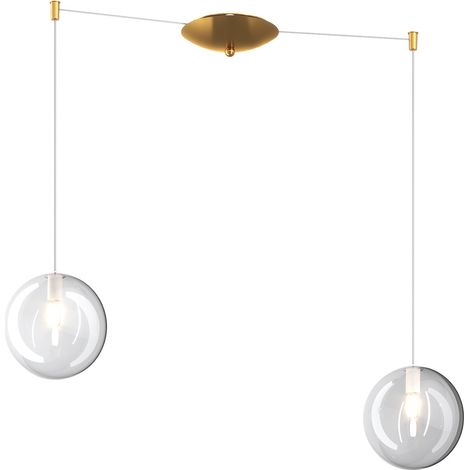 Lampadario Contemporaneo Eclipse Metallo Ottone Vetro Bianco-Trasp 2 Luci G9