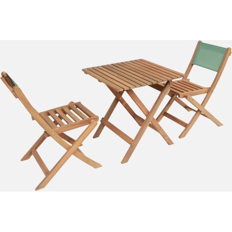 Set mesa de jardín bistró infantil de madera de acacia con 2 sillas