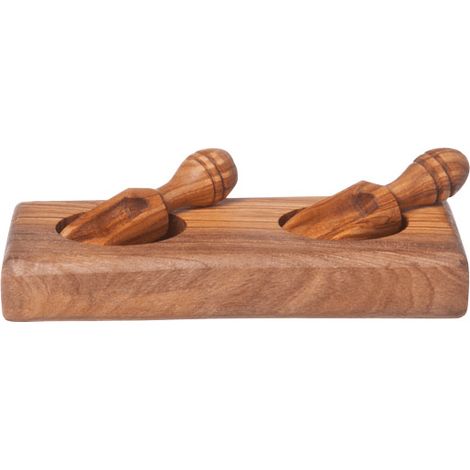 Duo de Sel & Poivre avec 2 Cuillères – Bois d’Olivier Naturel