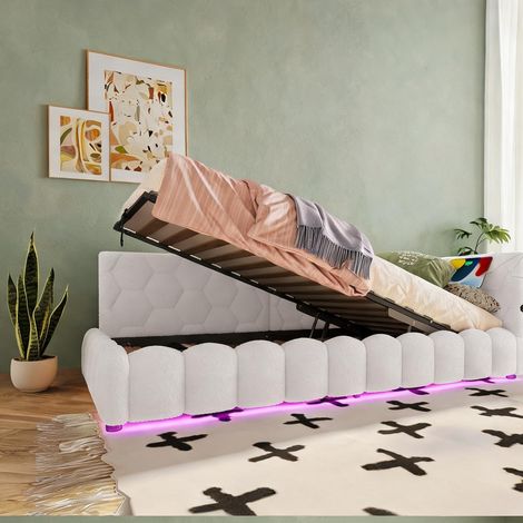 Cadre de lit coloris blanc en velours 213,5 x 102 x 73 cm (1/5)