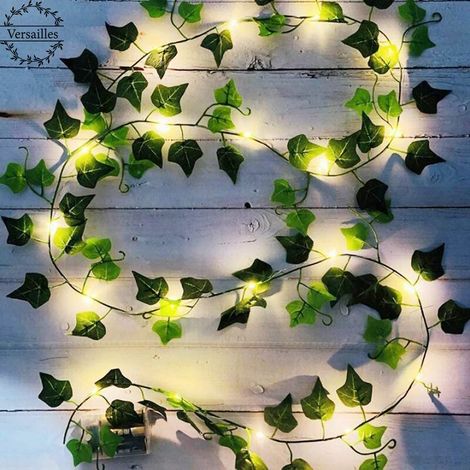 Lierre Artificiel, [1 PCS] 2M Feuille Guirlande Lumineuse, Plantes Artificielles avec 20 LED et Vert Feuille, Chaîne Lumières LED de Vigne pour Jardin, Cour, Maison, Patio, Fête de Mariage Décoration (1/5)