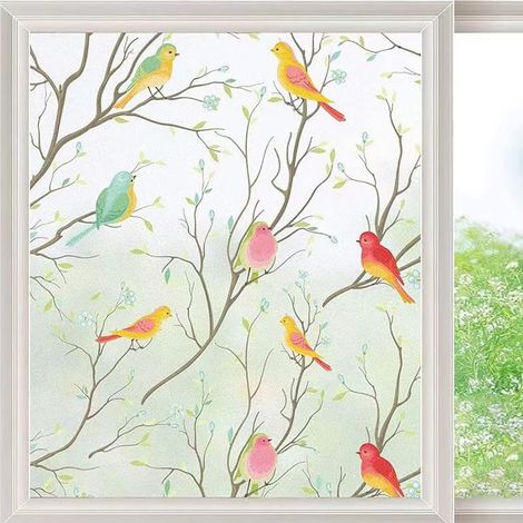Privacy window film, opaque window film, static cling 45 × 200 cm – Good privacy, opaque, UV protection, bird pattern – For bathroom, kitchen, office, home, bedroom (1/5)