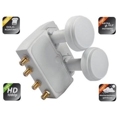 LNB Monobloc Quad 6° - Smart - Astra Hotbird - 4 Sorties - 0,1 dB - Résistant aux UV