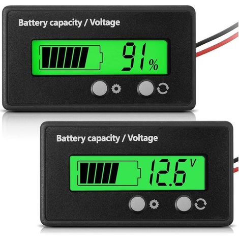 DC 12V 24V 36V 48V 60V 72V 84V Battery Meter with Alarm, Forward Setting and Switch Key, Lead Acid Battery Capacity Voltage Indicator and Battery Indicator (Green) (1/5)