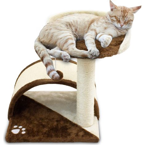 Katzen Kratzbrücke Kratzbaum Katzenkratzbaum mit Liege und Sisalsäule und Plüschbezug Braun / Beige (1/5)