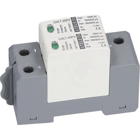 Dispositif de protection contre les surtensions pour montage sur rail DIN, parafoudre, protection contre les chocs électriques, 1000 V CC, bipolaire, 10–20 kA (1/4)