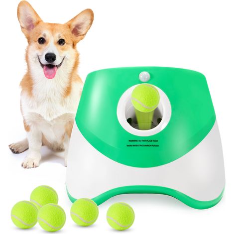 Lanciatore automatico di palline da tennis per cani, comprensivo di 6 palline da mini tennis da 5 cm e rete per il trasporto, gioco interattivo per cani, adatto a cani di piccola taglia, con 3 distanz (1/5)