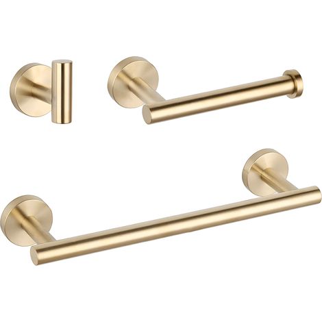 VALAZ Accesorios de baño en dorado cepillado Toallero+ Percha+ Portarollos