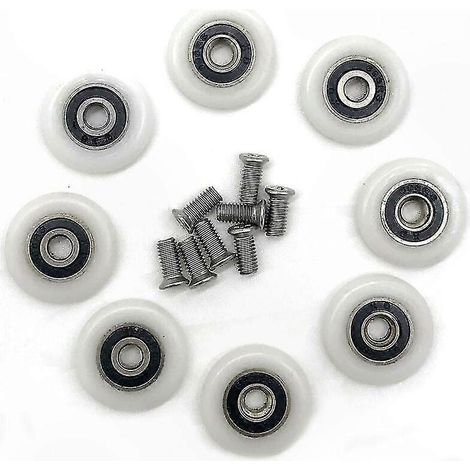Pack de 8 roulettes de rechange pour portes de douche 23 mm, galets coulissants en nylon, système de suspension pour cabine de douche, chariots de guidage robustes, kit de remplacement facile. (1/4)