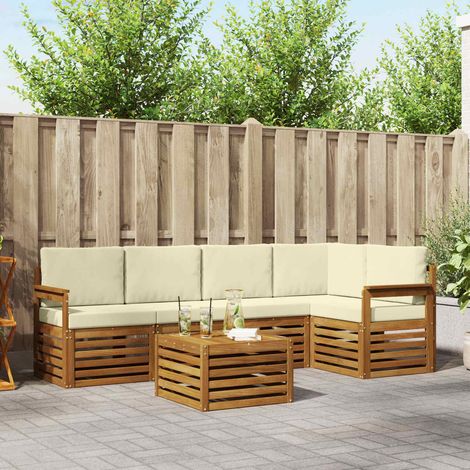 vidaXL Ecksofa Set mit Kissen 6 pcs Natur und Creme Massivholz Akazie (1/5)