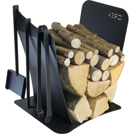 Portalegna per Camino da Interno con 3 Attrezzi 430X380X540 cm in Acciaio Crea Duna Nero (1/2)