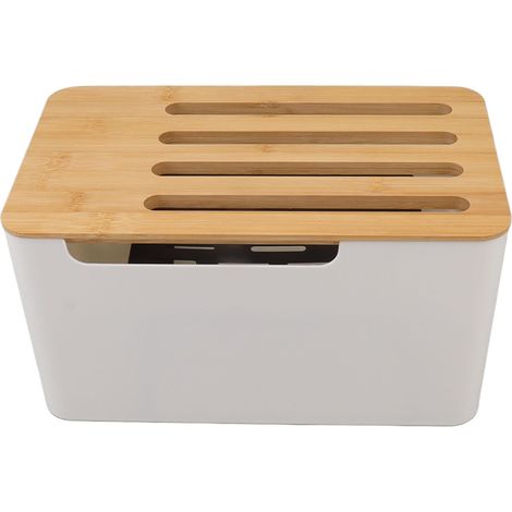Boîte de rangement pour routeur Wi-Fi domestique, grand espace, multi-orifices, revêtement en bambou, organisateur pour routeur Wi-Fi domestique (1/5)