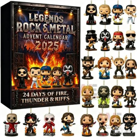 Calendrier de l'Avent 2025 LÉGENDES ROCK METAL - Décoration de Noël 2D en acrylique à suspendre - Cadeau idéal pour Noël (1/3)