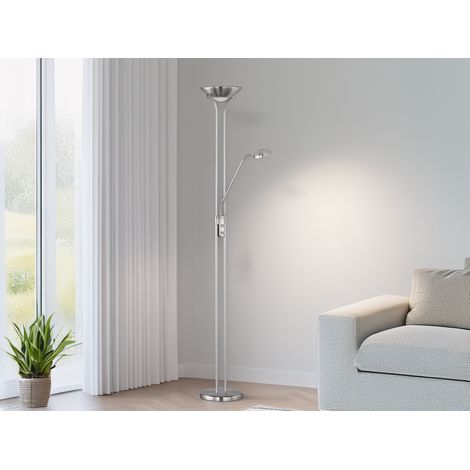 Dimmbarer LED Deckenfluter SPOCK mit Leselampe, Silber Höhe 180cm