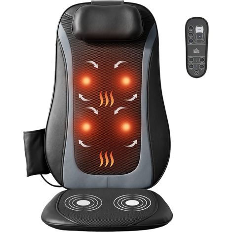 Siège massant dorsal - HOMCOM - chauffante - massage tissulaire profond - vibration trois niveaux - tissu - 105x45x10cm - noir (1/5)