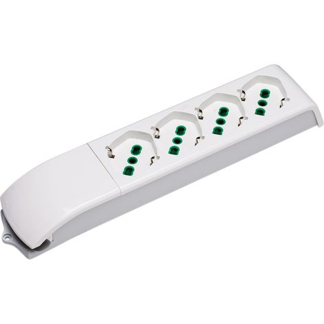 Multiprise électrique 4 Prises, Schuko et Bipasso Italien 16A, Blanc (1/2)