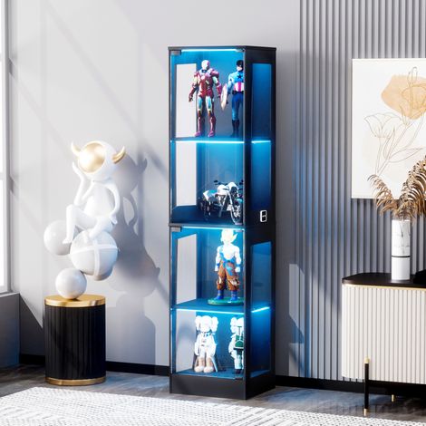 Vitrina de cristal 40 x 35 x 165 cm con LED y sensor, negra DESVIAE (1/5)