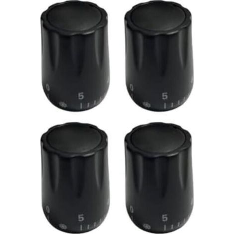 Lot de 4 boutons de commande de valve thermostatique avec filetage pour radiateur et systèmes de chauffage au sol, volant réglable en plastique (noir) (1/4)