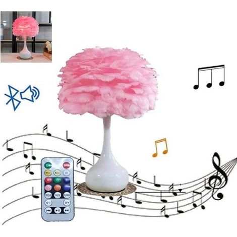 LAMPADA LED RGBW CON PIUME ROSA TAVOLO COMODINO BLUETOOTH TELECOMANDO MUSICA (1/2)