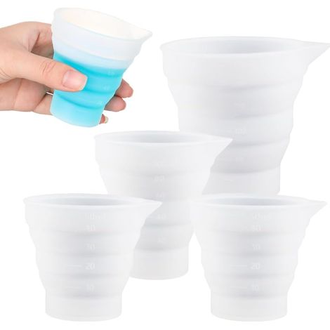 4 Pièces Gobelets Doseurs Pliables en Silicone, Distributeur de Détergent Réutilisable avec Échelle Adaptée Distributeur de Liquide de Lavage Adapté pour La Lessive, Laboratoires