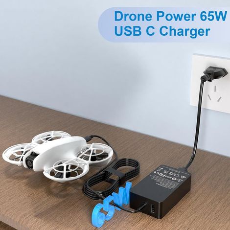 65-W-USB-C-Netzteil für Drohnen, kompatibel mit DJI Mavic 3/3 Pro/3 Cine/3 Classic, Mini 4K/4 Pro/3/3 Pro/2/2SE, Neo, Avata 1/2, Air 3/3S, RC RS RSC Goggles Adapter-Ladegerät (1/4)