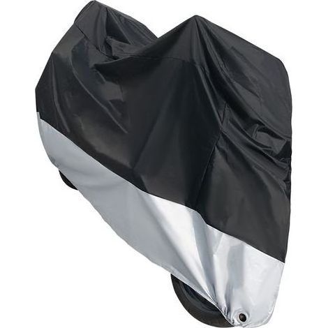 Große Motorradabdeckung, robust, staubdicht und wasserdicht, mit Gummiband für den Außenbereich, verbesserte Version, Schwarz/Silber, Größe 2XL (Standard) (1/5)