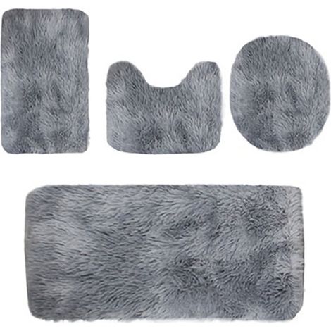 Set of 4 solid color bathroom mats, non-slip toilet mats, thick absorbent bath mats, machine washable, bathroom decor on sale, dark gray