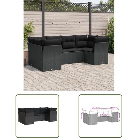 The Living Store Salon de jardin 6 pcs avec coussins noir résine tressée - Ensemble Salon De Jardin - Mobilier Extérieur - Canapé Jardin - Résine Tressée - Rotin Synthétique (1/3)
