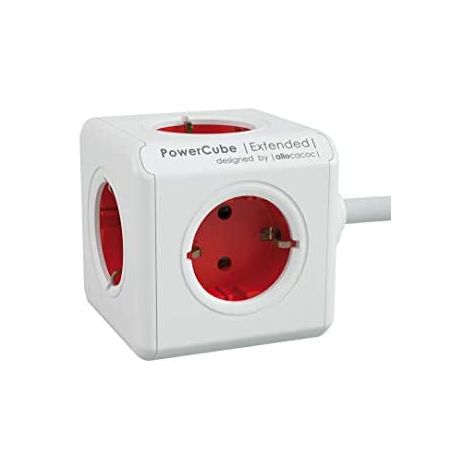 Allocacoc, P-CUBE-EXT, Cubo multipresa Powercube, 5 moduli, Schuko 230 V, colore: Rosso (1/2)
