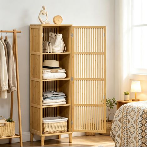 Mueble de almacenaje de bambú con puerta de lamas, 40 x 30 x 140 cm natural HAVRYA (1/5)