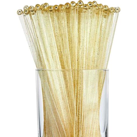 100 Agitateurs à cocktail, 6.5 pouces, Plastique doré, Translucide, Pour bar, Fêtes, Mariages (1/5)