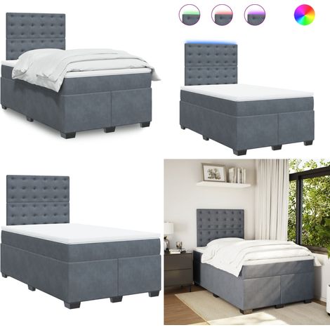 Sommier à lattes de lit et matelas gris foncé 120x190cm velours - Lit Plateforme - Lit Double - Lit Design - Lit Moderne - Matelas À Ressorts Ensachés - Home & Living (1/5)