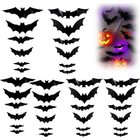 LED-Fledermauslichter, leuchtend, 36 Fledermäuse + 36 Lichter, Halloween-Dekoration, Nachtlicht, Wandmontage, Feiertags-Party-Dekoration (1/5)
