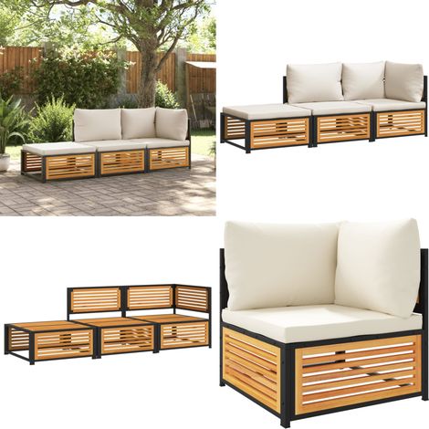Salon de jardin avec coussins 3 pcs bois massif d'acacia - Ensemble Salon De Jardin - Meuble De Jardin - Salon De Jardin Acacia - Mobilier De Jardin - Chaise Longue - Home & Living