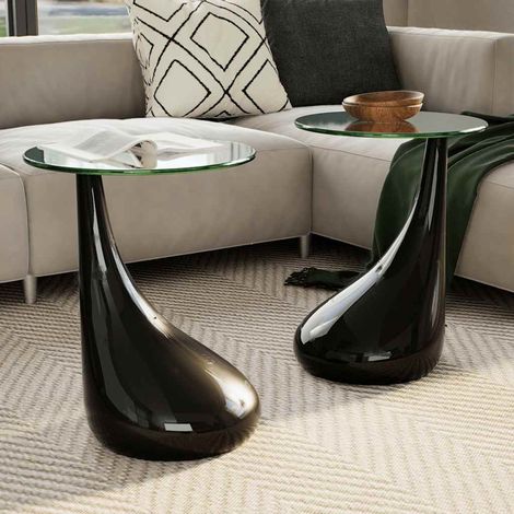 vidaXL Table basse et dessus de table Verre rond Noir brillant 2 pcs (1/5)