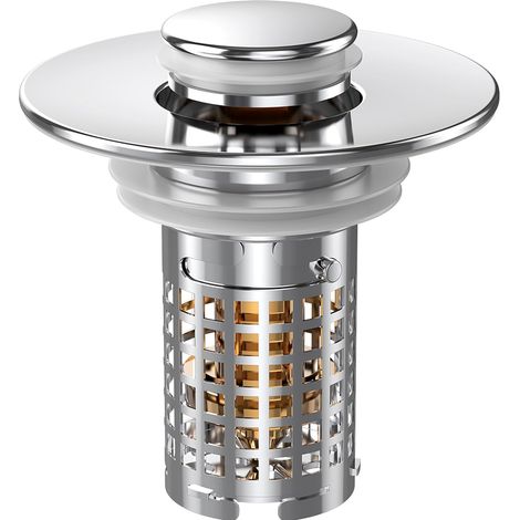Sink plug hair stopper,  pop-up sink drain strainer with removable stainless steel filter,  bathroom sink strainer for bathroom sink plug (1/5)