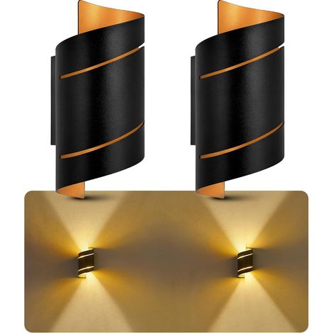 Lot de 2 appliques murales noires et dorées  lampe murale design avec douille G9  éclairage Up & Down à double faisceau  2 spots muraux pour salon, couloir, escalier (1/5)
